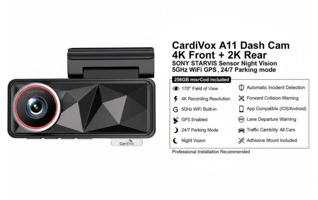 CardiVox - 4K Dash Cam 6Lens Dash Camera Front and Rear SONY STARVIS  Sensor Night Vision 5GHz WiFi GPS 24/7 Parking mode, 256GB
