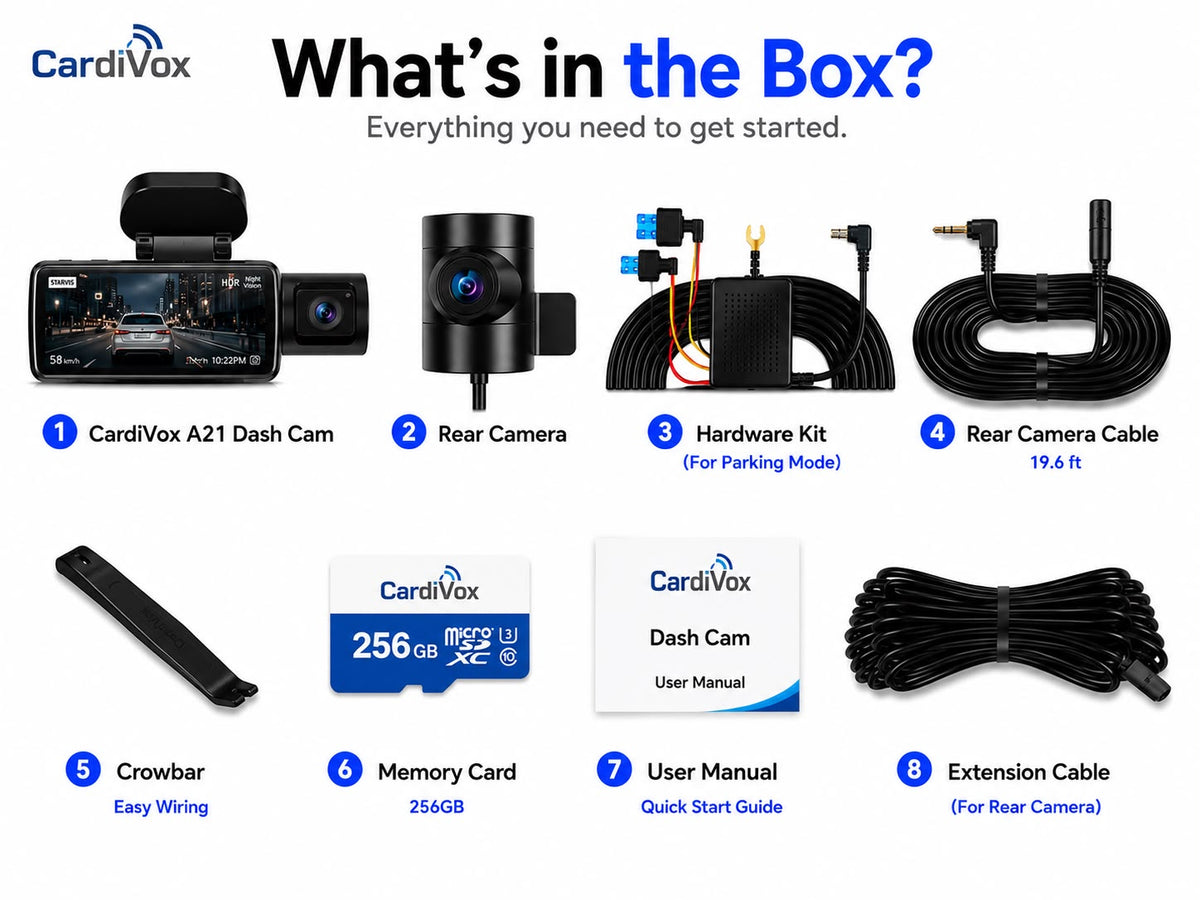 CardiVox A21 3 Channel Dash Cam 4K+2.5K+2.5K Sony STARVIS 2 GPS WiFi ADAS 256GB