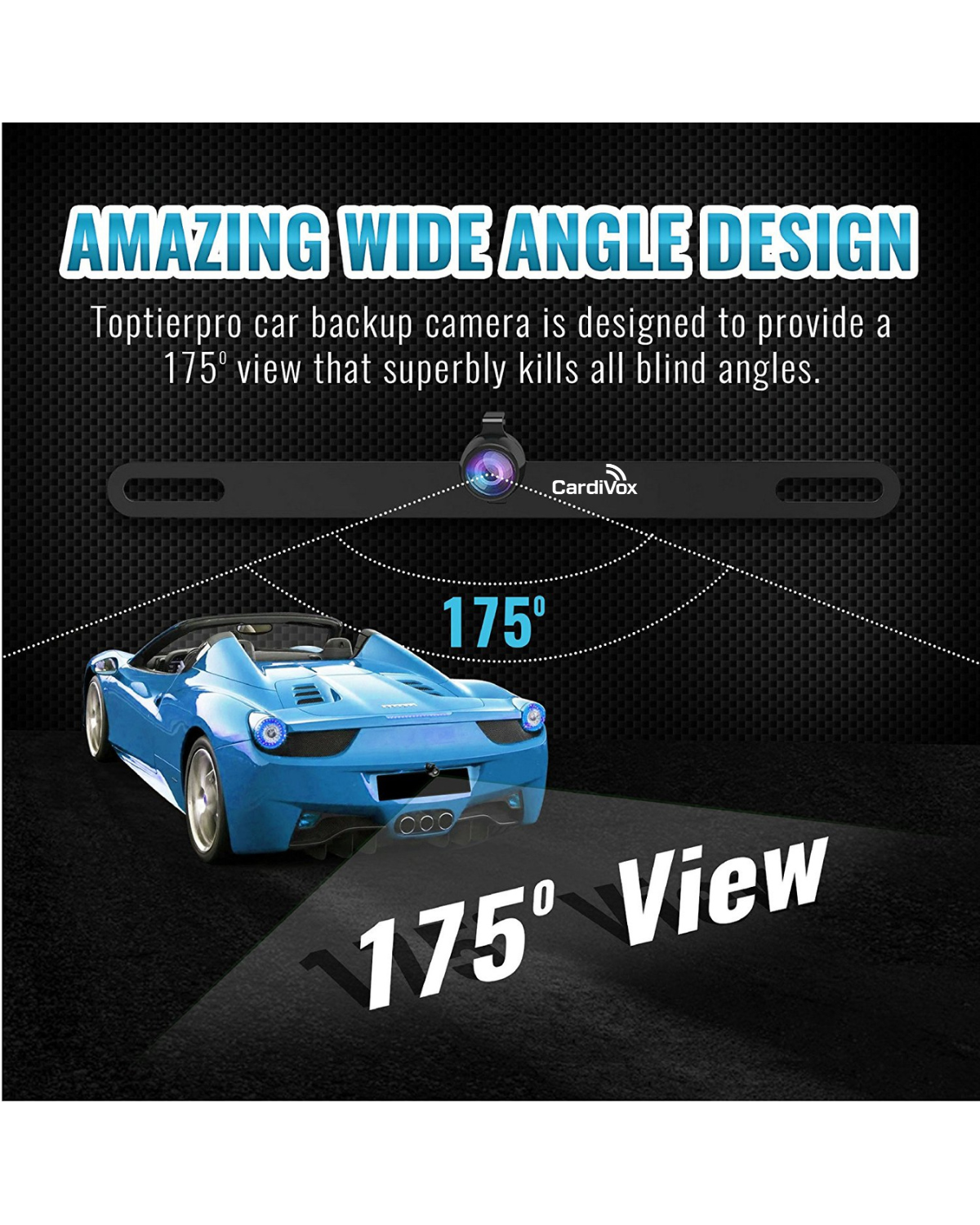 CardiVox License Plate Backup Camera – HD Rear View Camera with Night Vision, 170° Wide Angle, Waterproof IP67, Universal