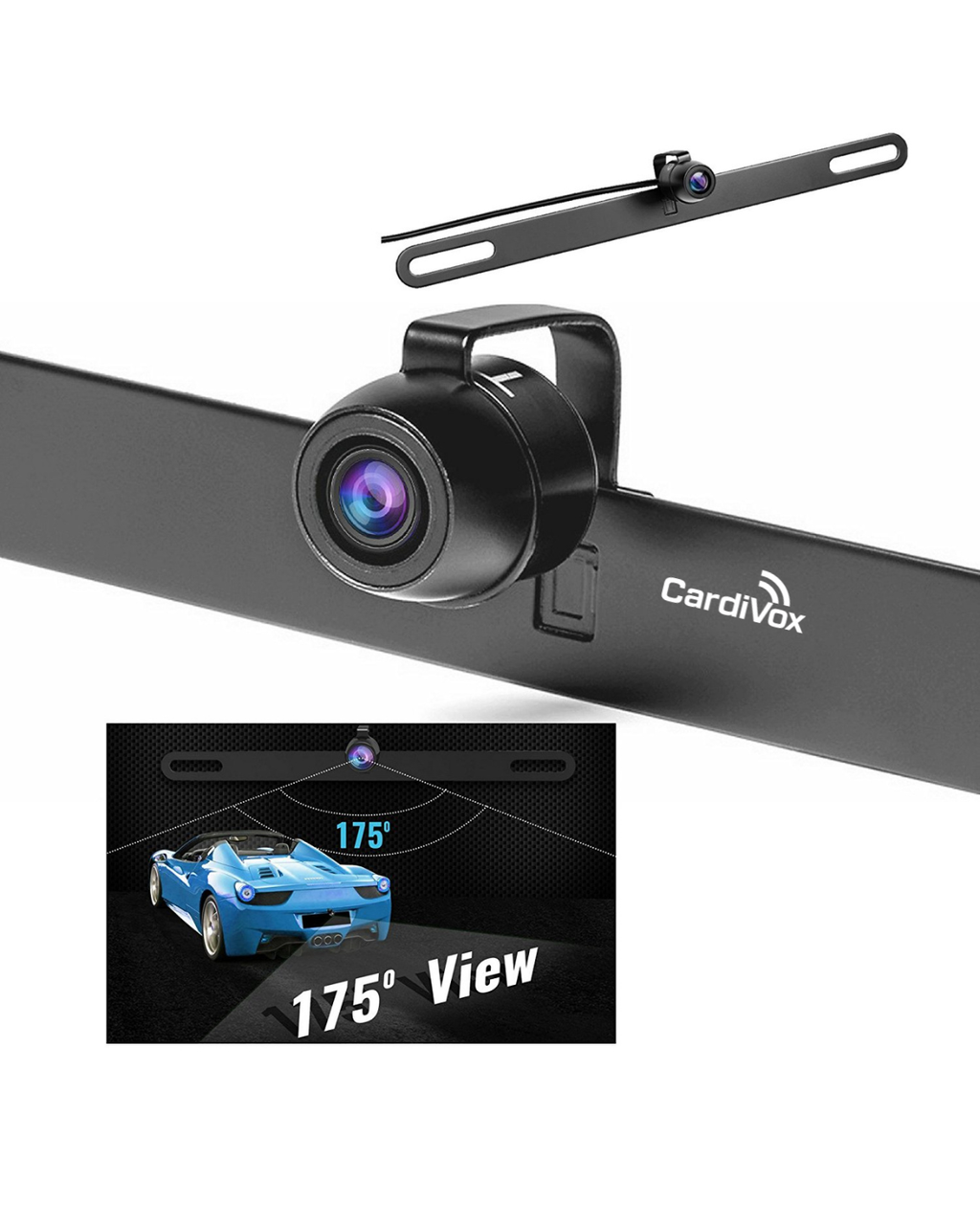 CardiVox License Plate Backup Camera – HD Rear View Camera with Night Vision, 170° Wide Angle, Waterproof IP67, Universal