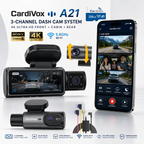 CardiVox A21 3 Channel Dash Cam 4K+2.5K+2.5K Sony STARVIS 2 GPS WiFi ADAS 256GB