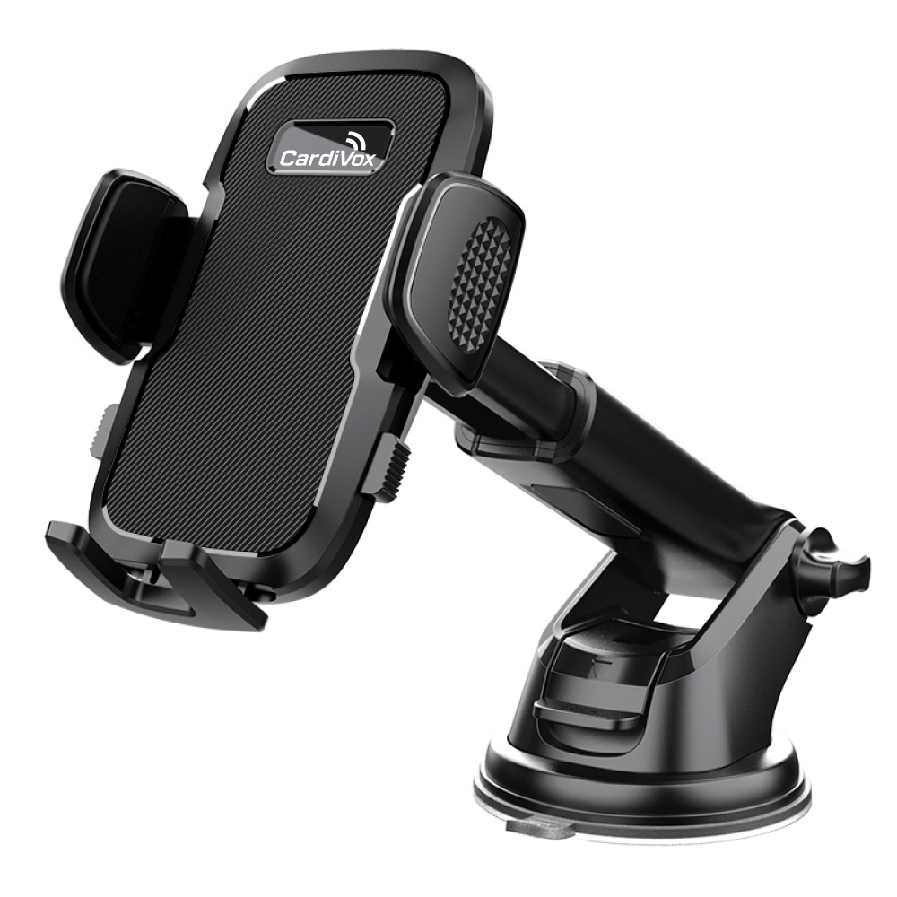CardiVox 2-in-1 Car Phone Holder Mount for iPhone & Android, Dashboard & Windshield Cell Phone Holder, One-Touch Lock