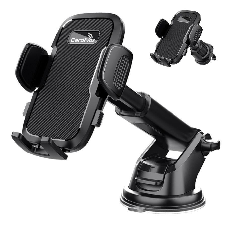 CardiVox 3-in-1 Car Phone Holder Mount for iPhone & Android Dashboard & Windshield Cell Phone Holder One-Touch Lock
