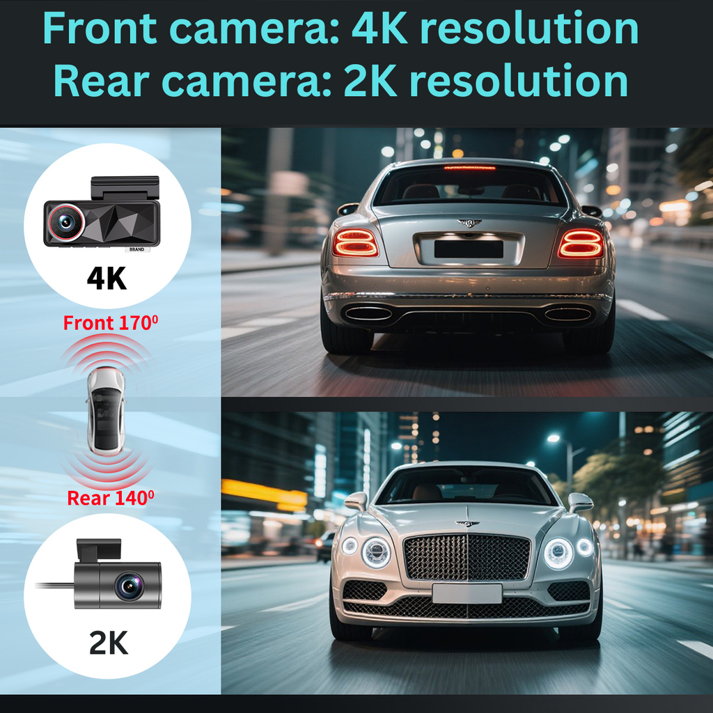 CardiVox - 4K Dash Cam 6Lens Dash Camera Front and Rear SONY STARVIS 2 Sensor Night Vision 5GHz WiFi GPS 24/7 Parking mode, 256GB