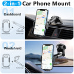 CardiVox 2-in-1 Car Phone Holder Mount for iPhone & Android, Dashboard & Windshield Cell Phone Holder, One-Touch Lock