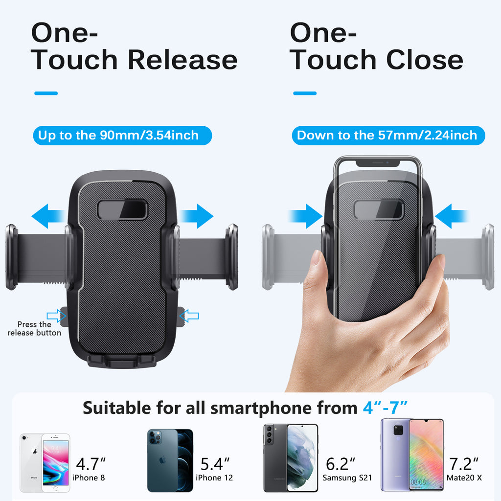 CardiVox 2-in-1 Car Phone Holder Mount for iPhone & Android, Dashboard & Windshield Cell Phone Holder, One-Touch Lock