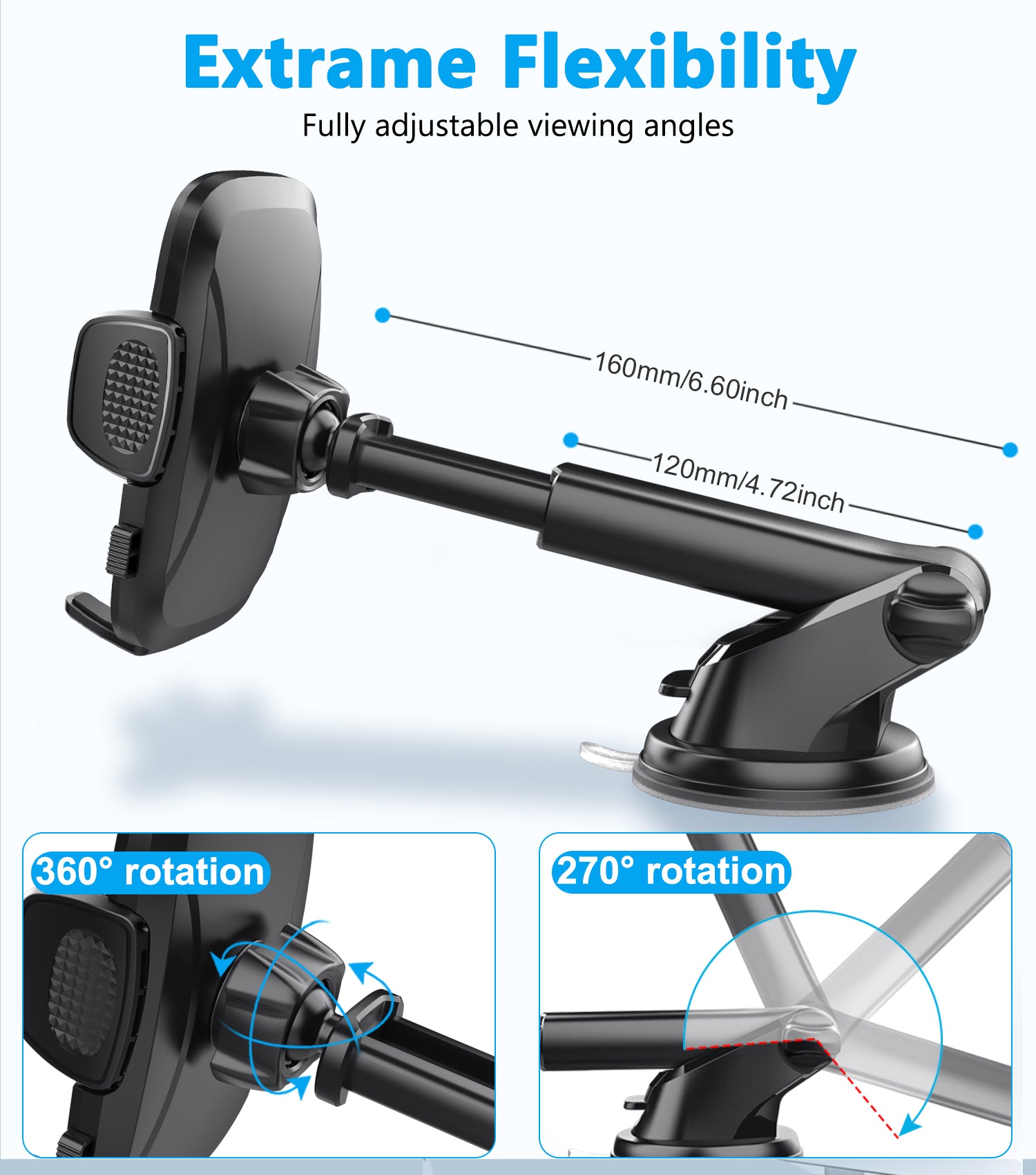 CardiVox 2-in-1 Car Phone Holder Mount for iPhone & Android, Dashboard & Windshield Cell Phone Holder, One-Touch Lock